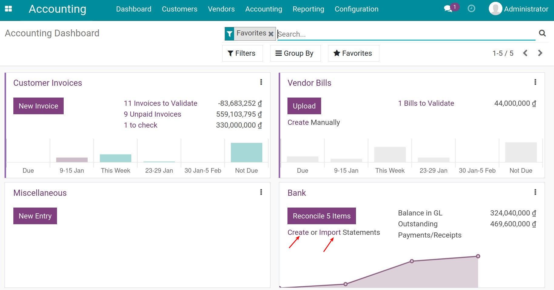 Choose bank journal for reconciliation Viindoo accounting app