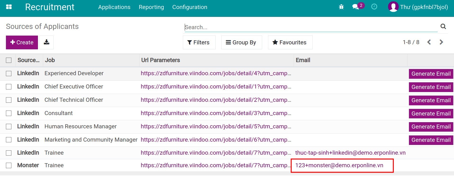 Email on Sources of Applicants