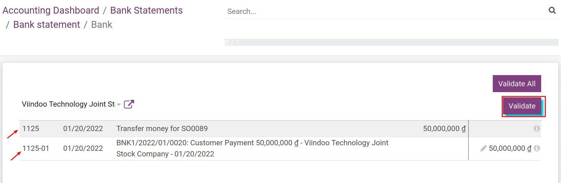Reconcile bank statement Viindoo accounting software