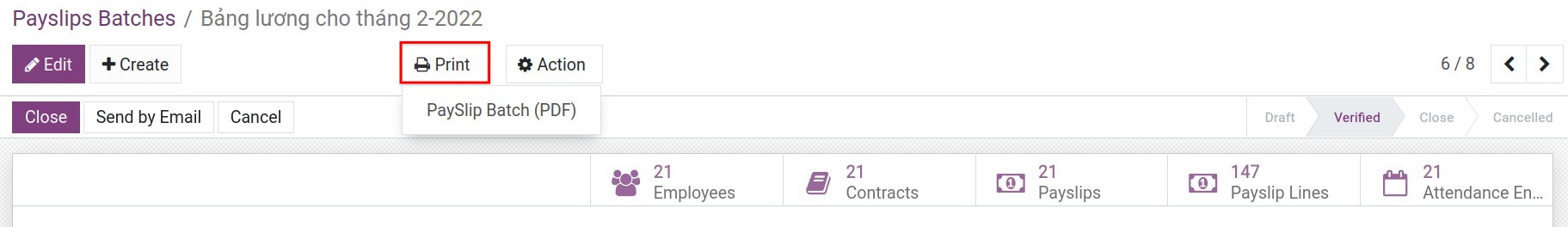 Print payroll in PDF format - Payroll management software Viindoo