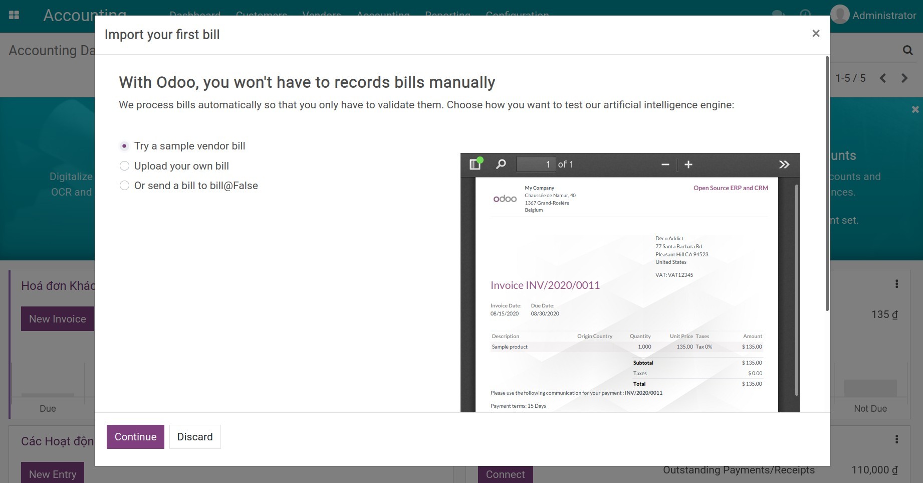Create the first bill - Viindoo Accounting
