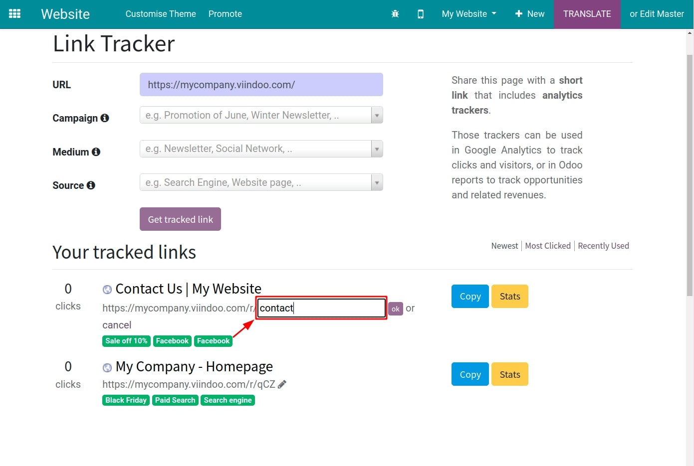 Change the link tracker name