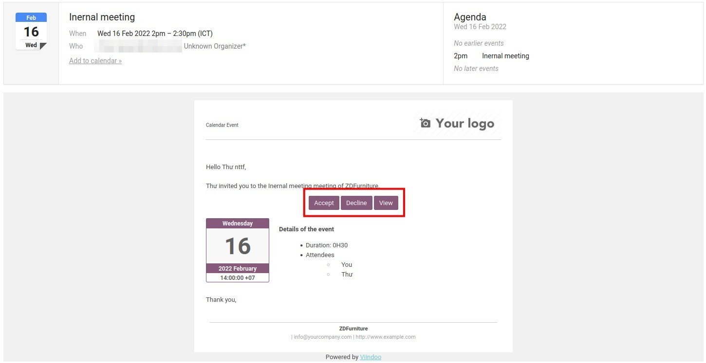 The attendee receives the invitation