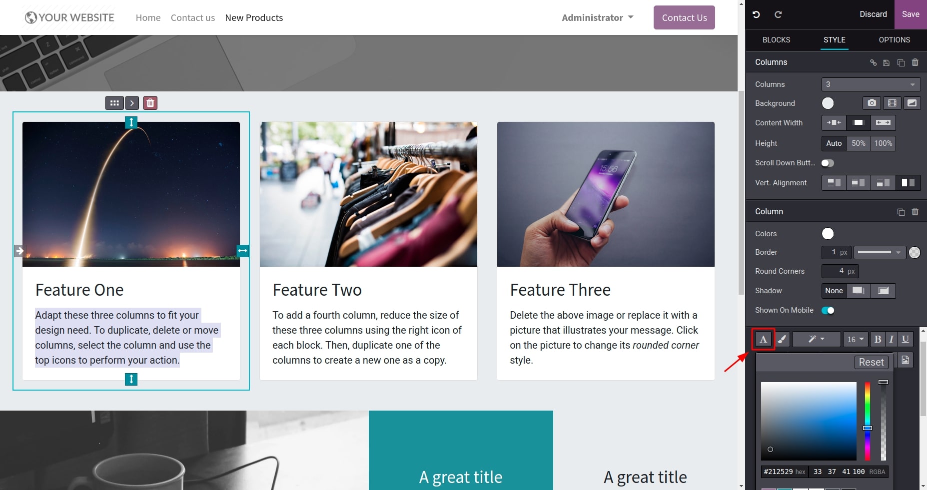 Edit the color of text