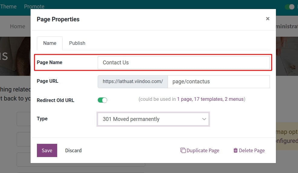 Enter the page name in page properties