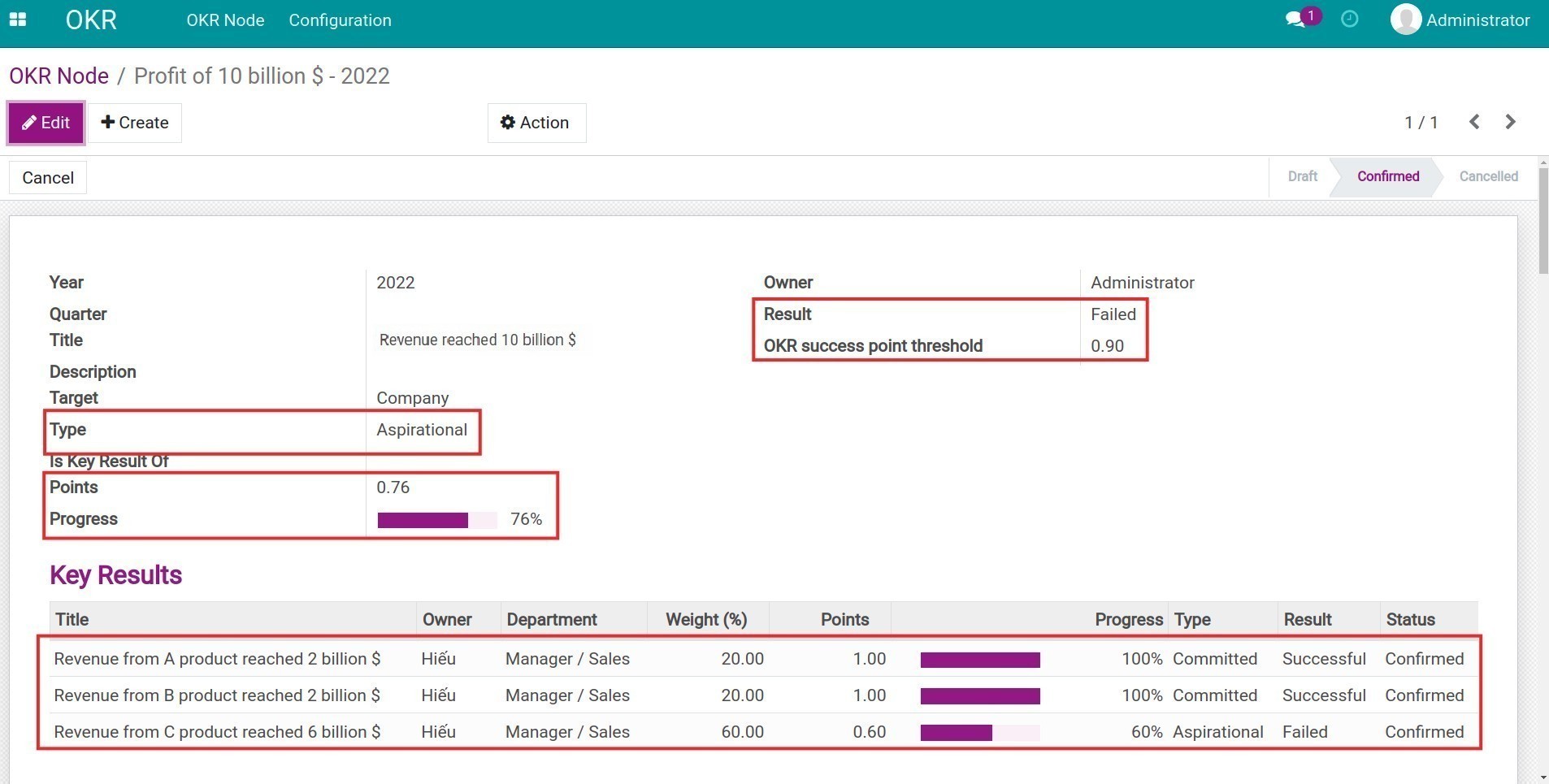Objective types in Viindoo OKR