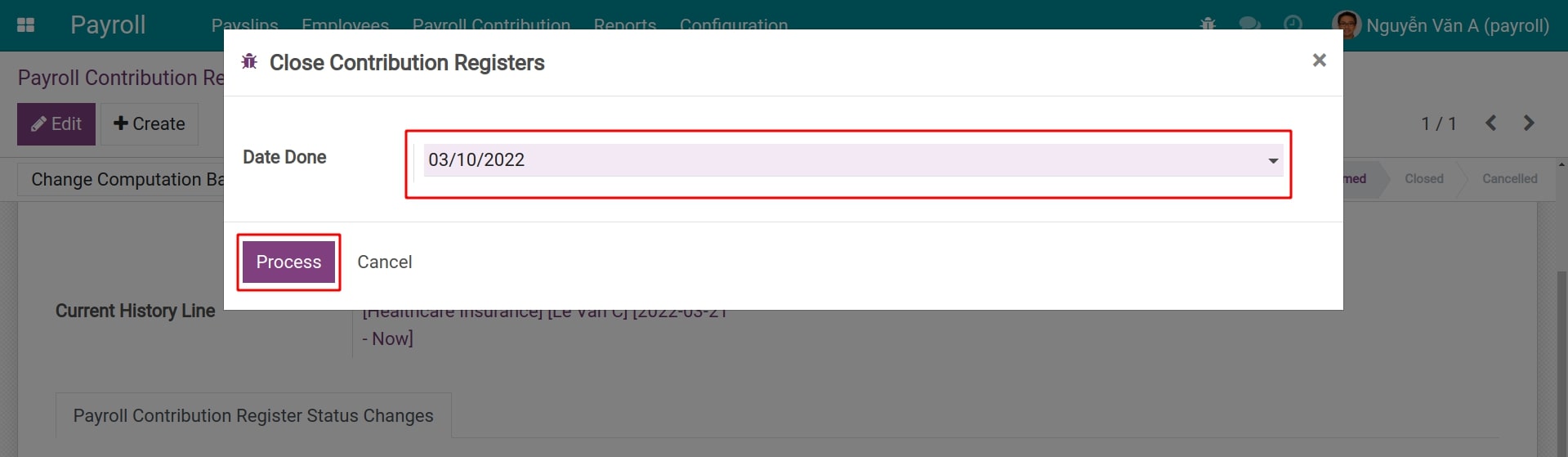 Close a record of insurance contribution registration