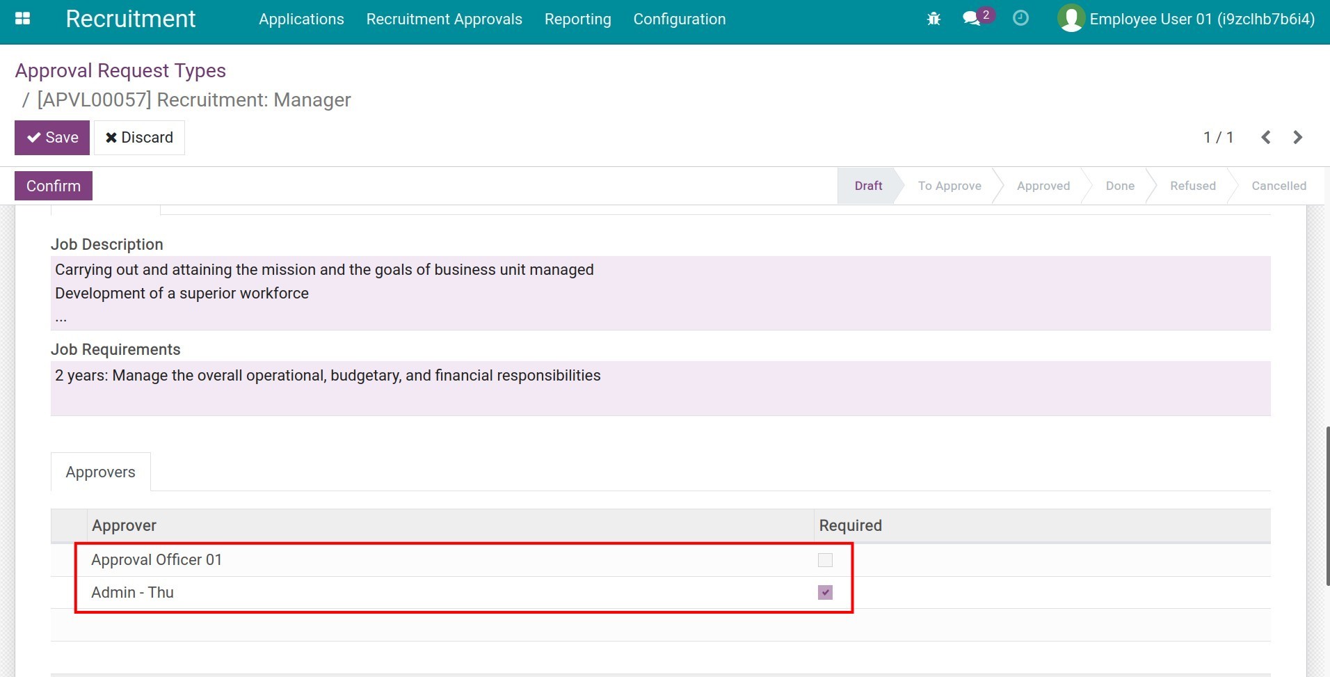 Approvers in a recruitment request