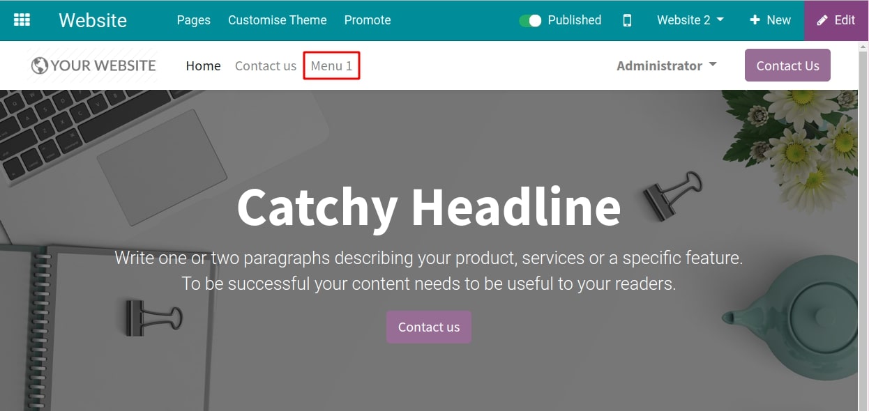 Menu items on the main menu