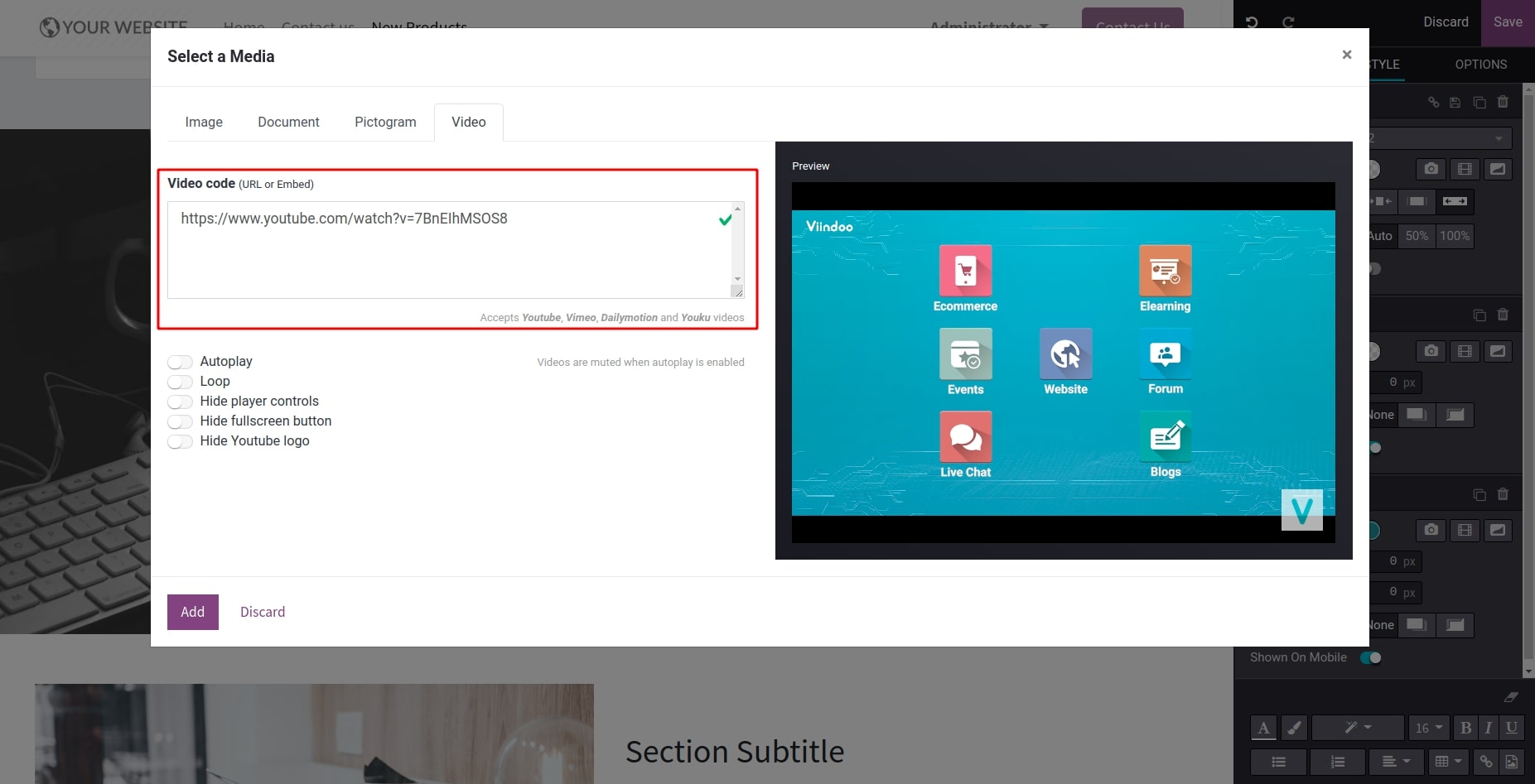 Paste the video code