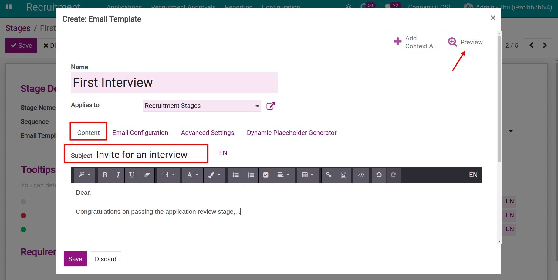 Create email templates - Content tab