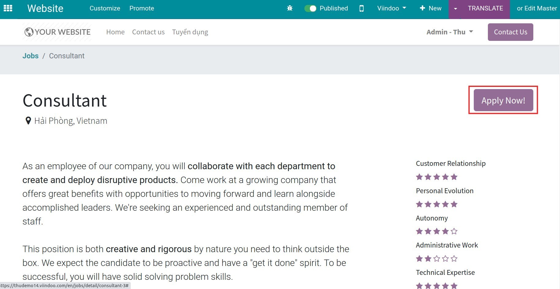 The view of recruited job position