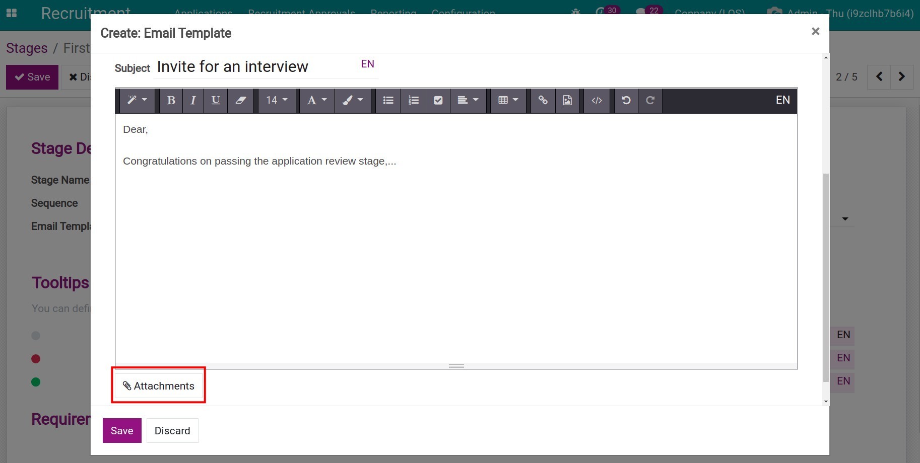 Tạo mẫu email tab nội dung, đính kèm
