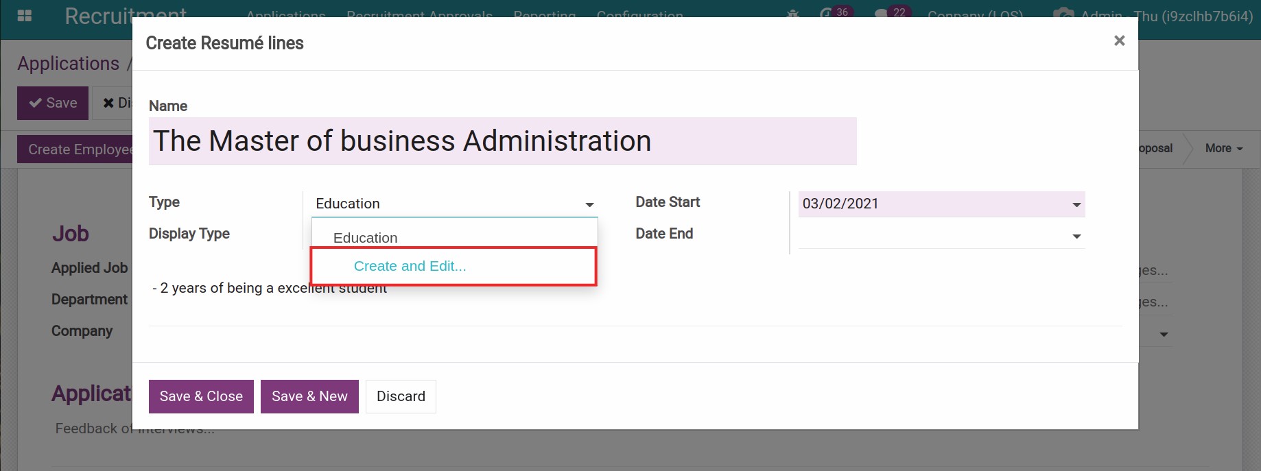 Create and Edit resumé