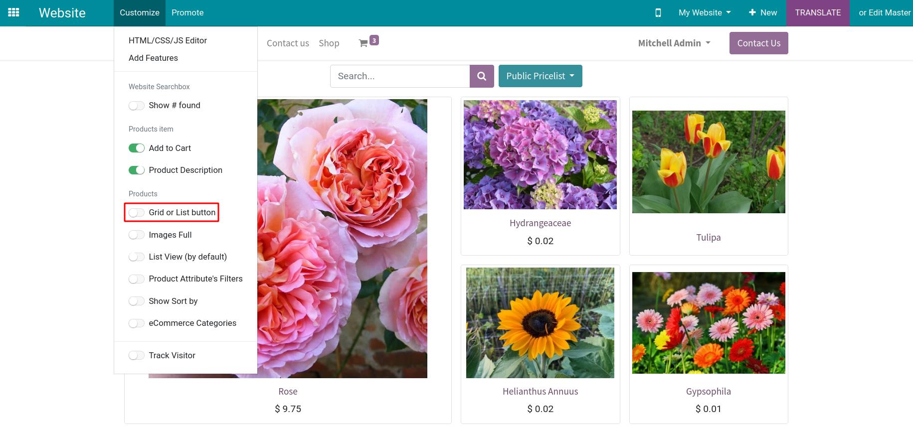 Grid or List button feature