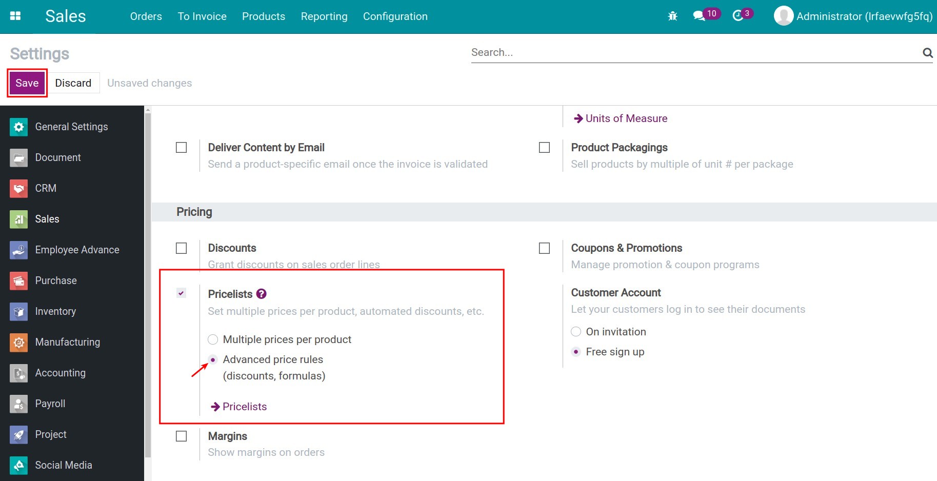 Set up pricelists feature on Viindoo
