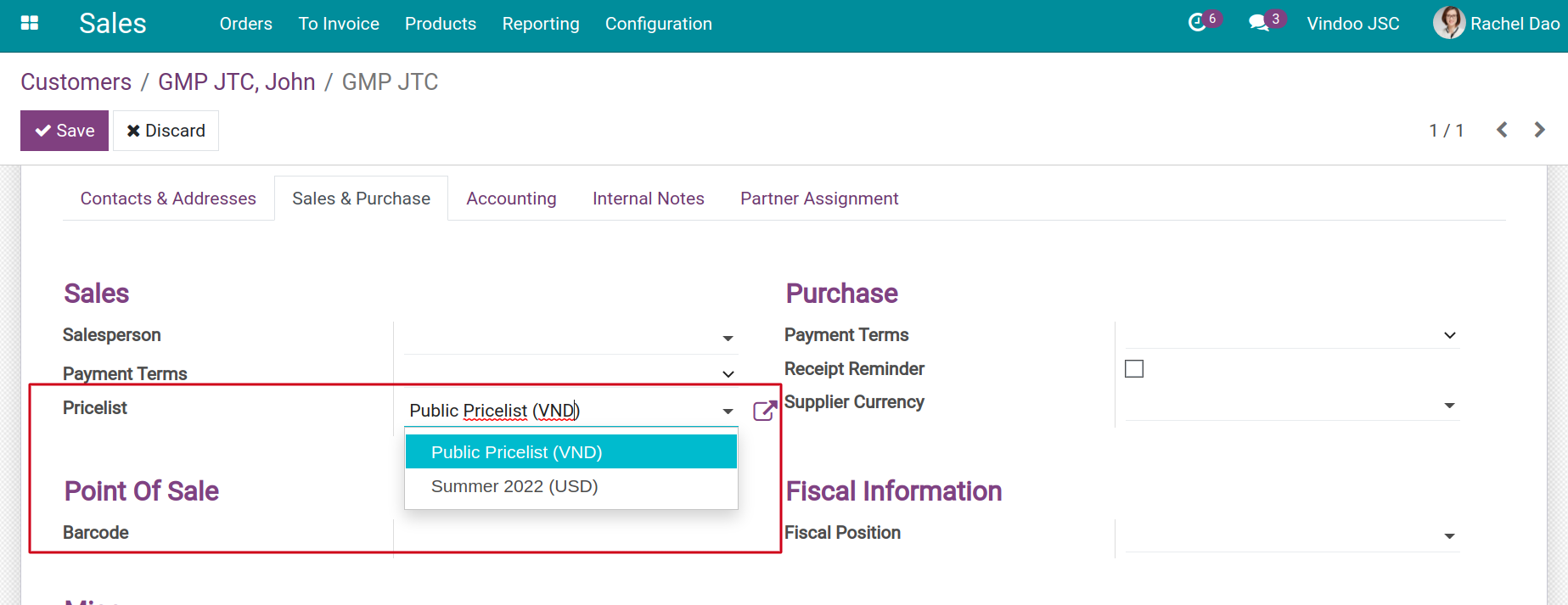 Select a default pricelist for a customer