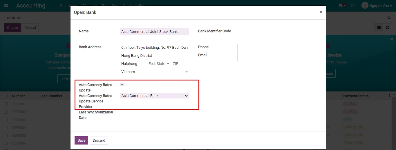 Enable and auto update the exchange rate ACB Viindoo
