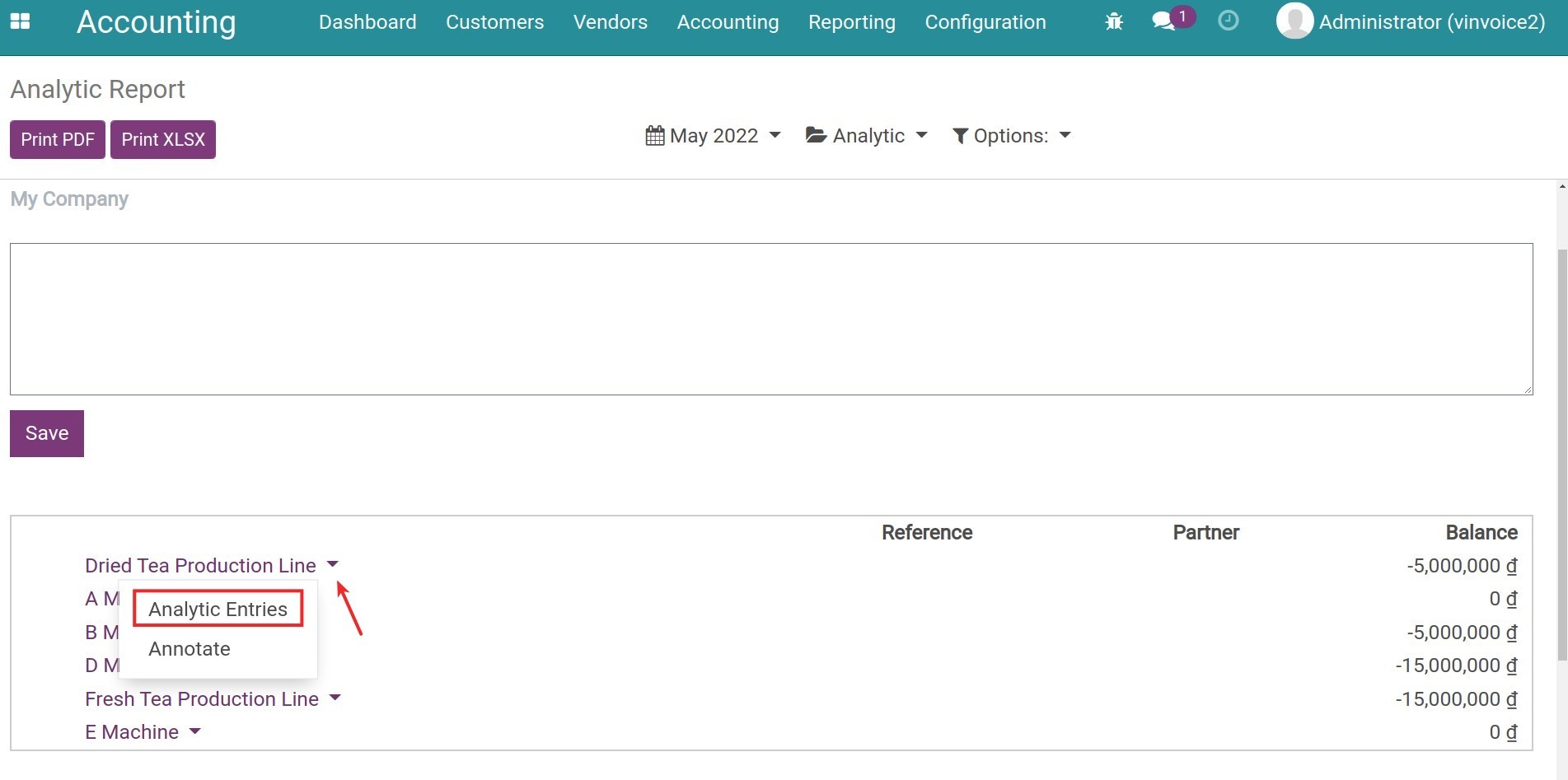 New analytic account transaction Viindoo