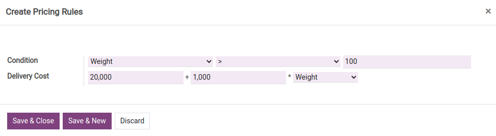 Pricing rules for shipping in Viindoo