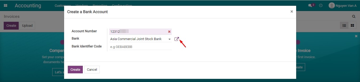 Set up a bank account Viindoo