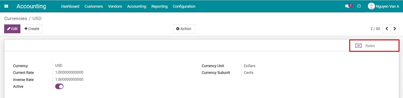 Exchange rate on a foreign currency Viindoo
