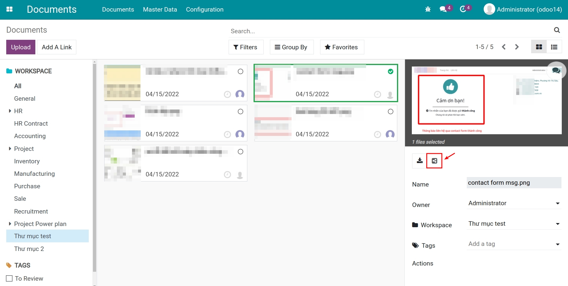 Sharing documents button on Viindoo