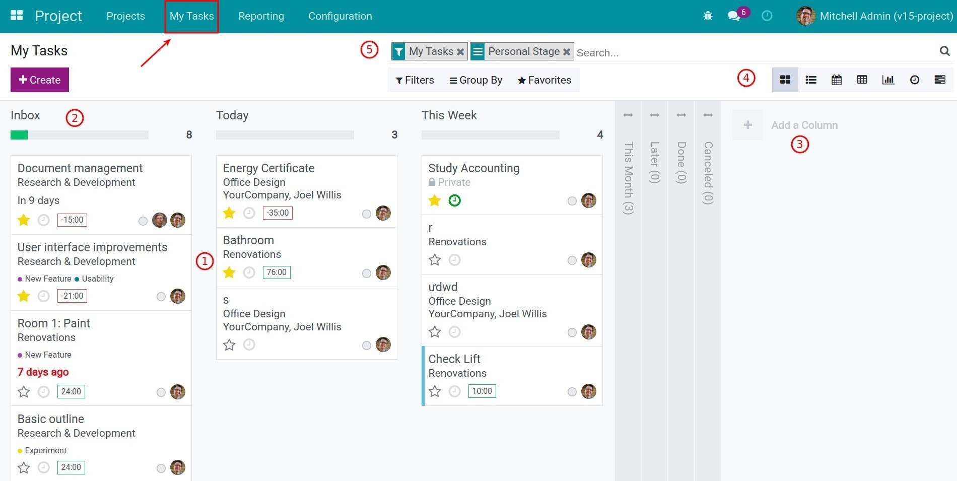 My tasks menu - Viindoo Project