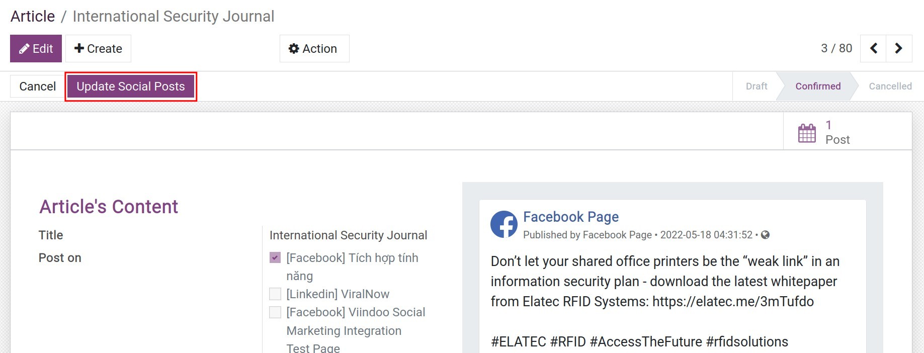 Update social posts Viindoo Social Marketing app