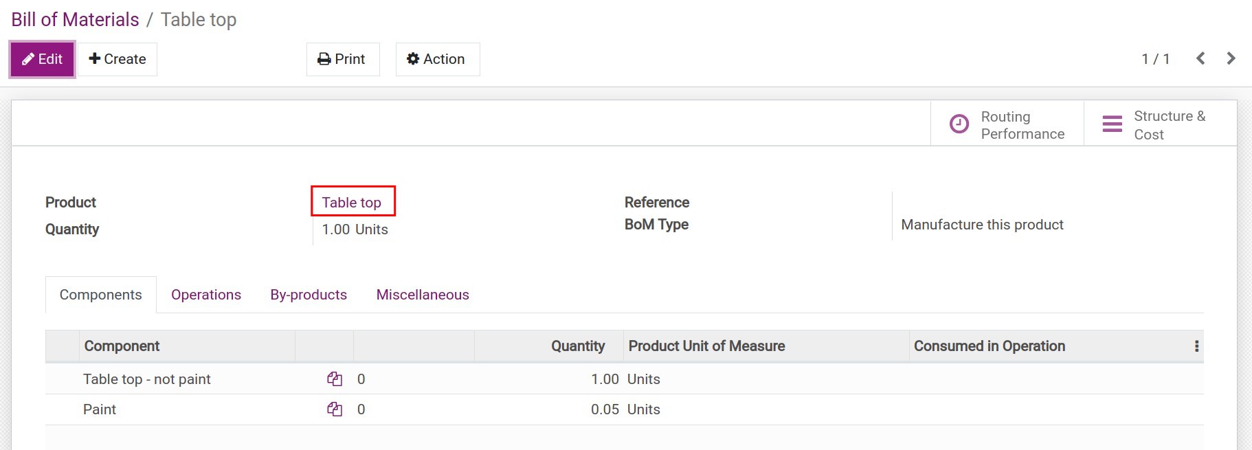 Create BoM for semi-finished products in Viindoo Manufacturing software