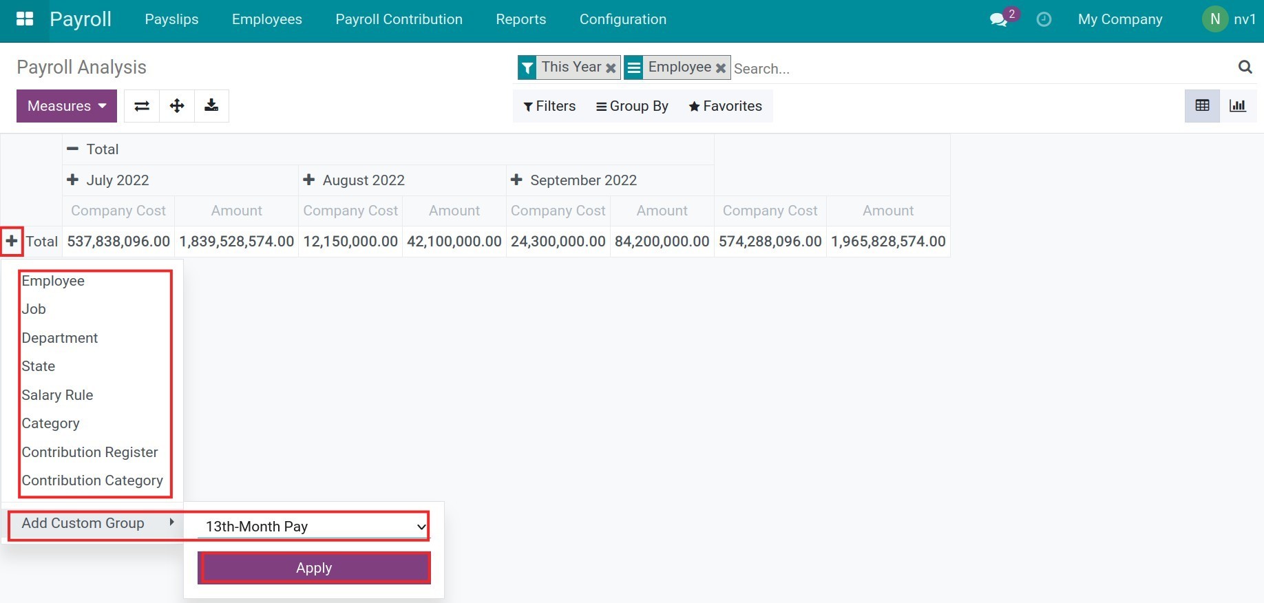 Combine the report criteria - Viindoo Payroll app