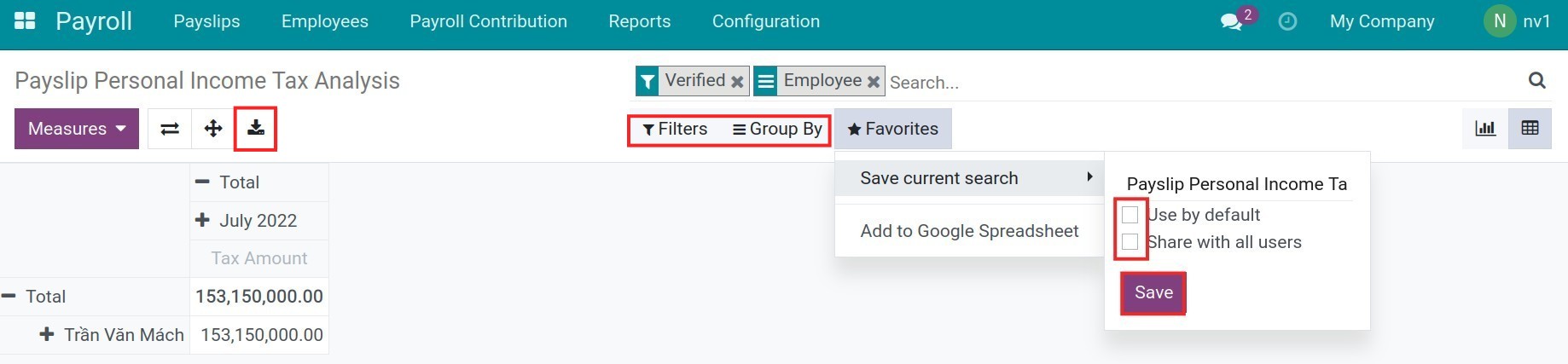 Favorites filter in Viindoo
