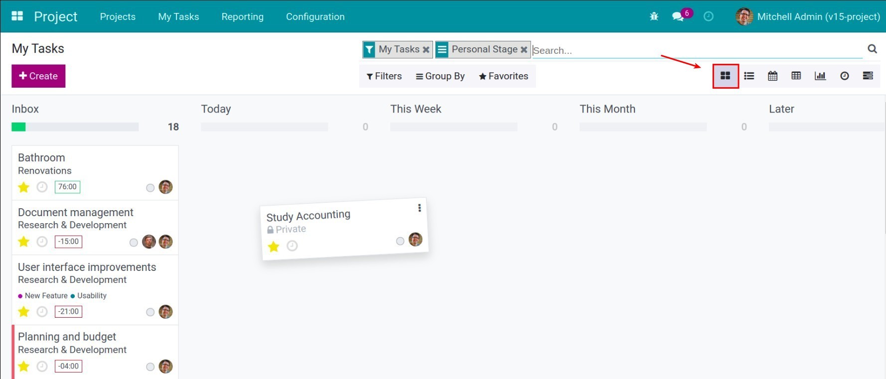 Task in Kanban view - Viindoo Project
