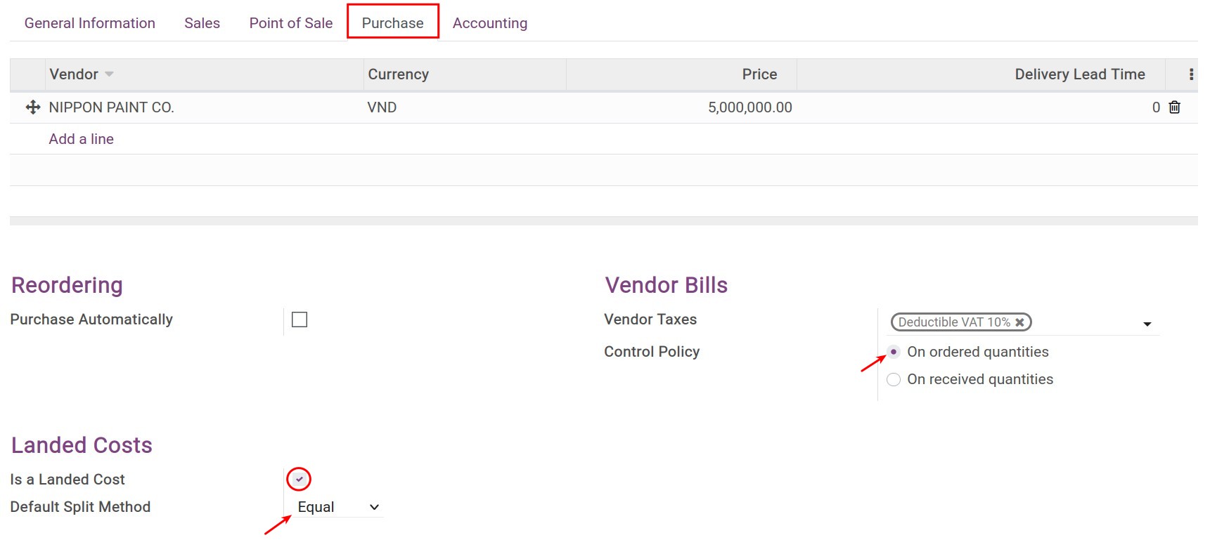 Configure the Landed cost product - Viindoo Accounting