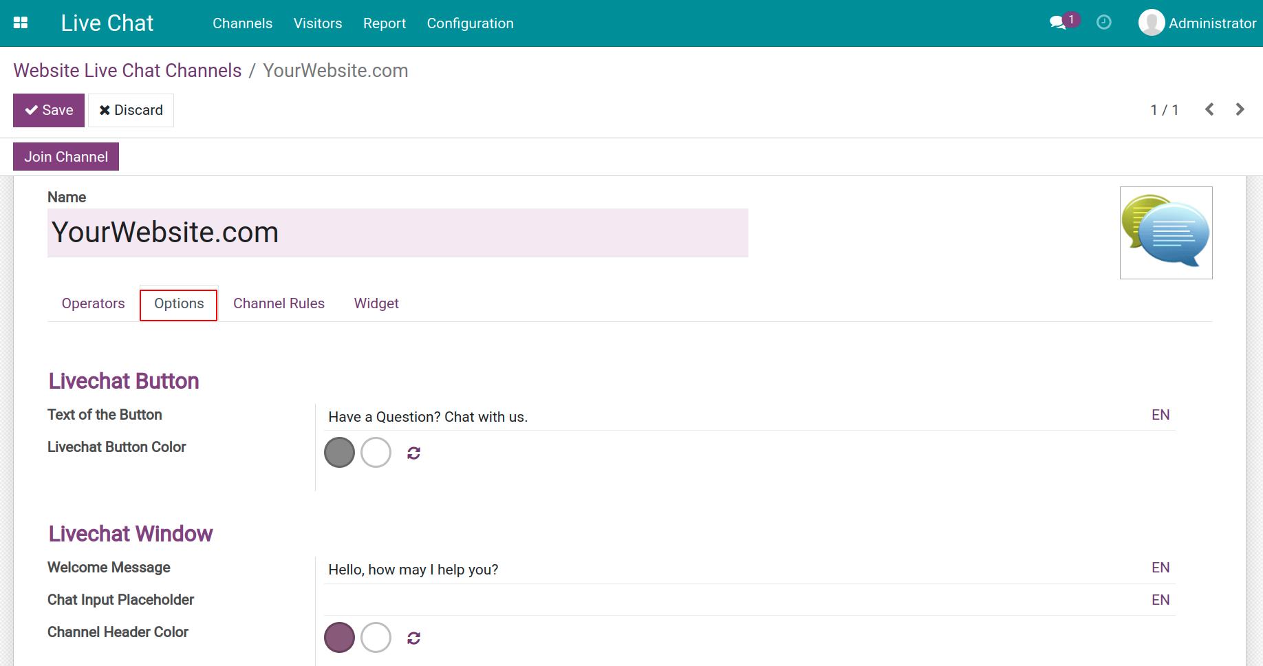 Settings up of options