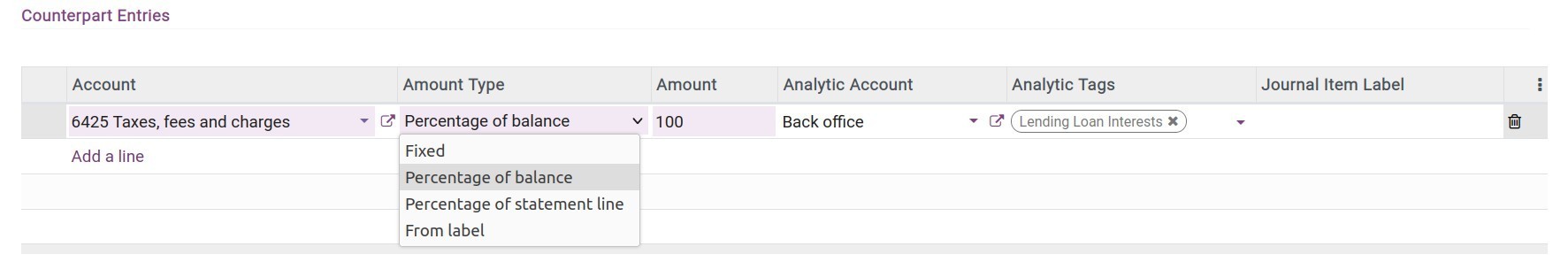 Different amount types for the counterpart values on reconciliation models.