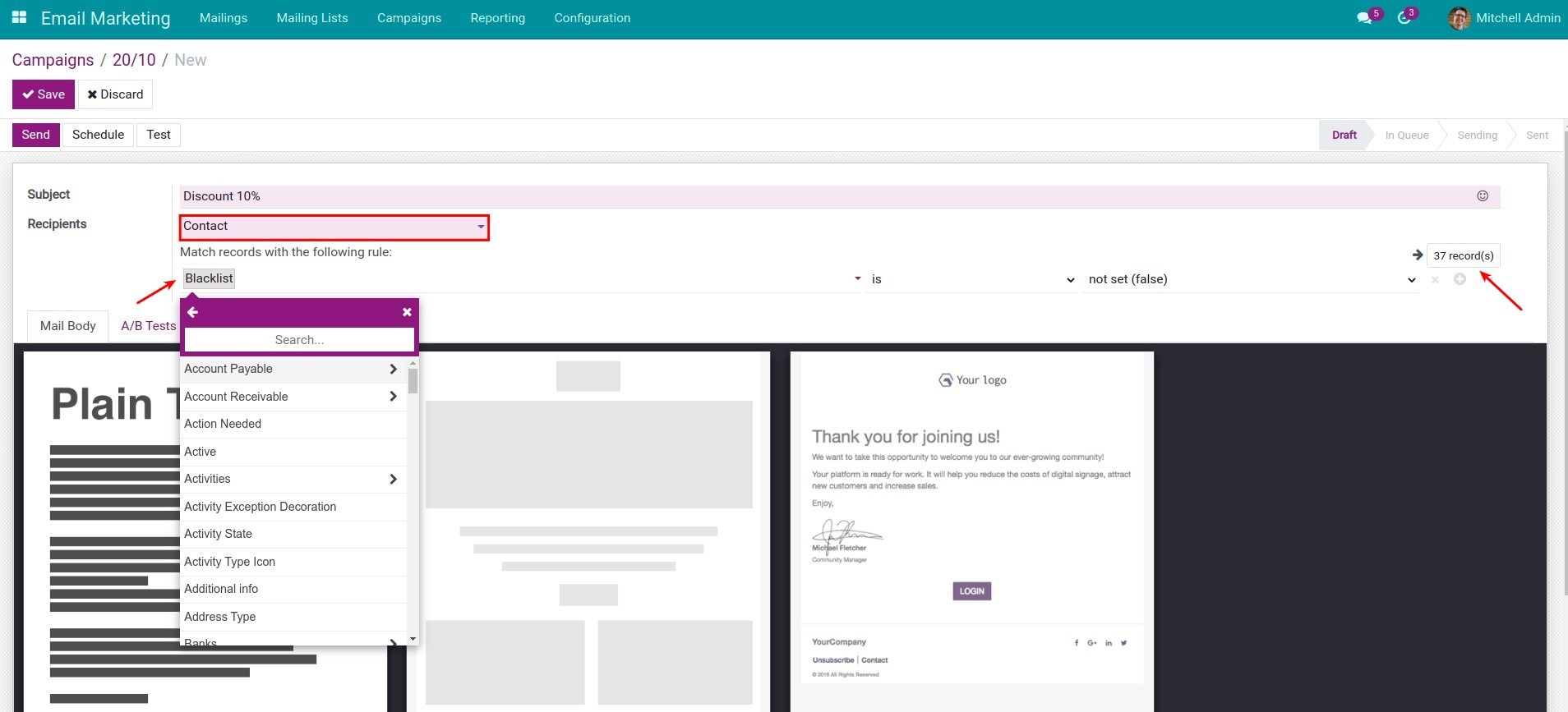 Match condition for contact type.