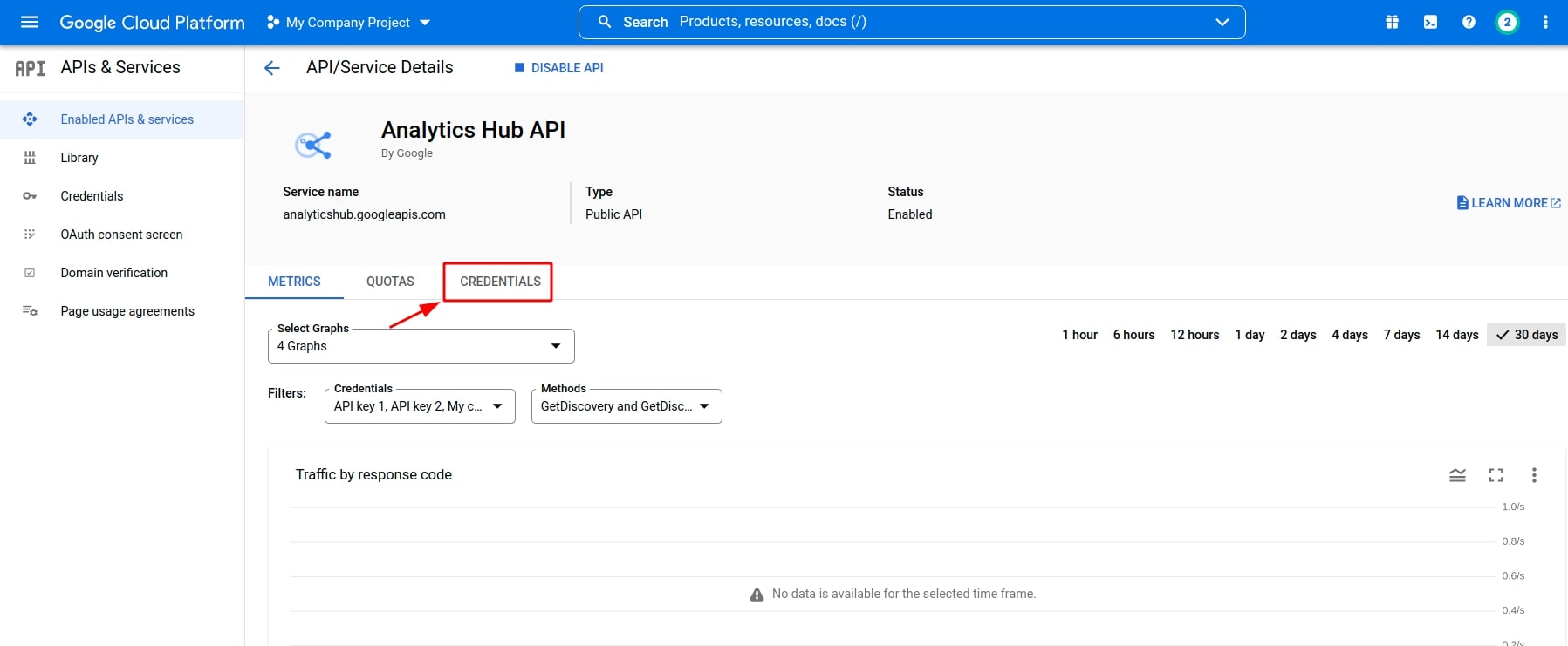Tab Credentials in Google APIs platform