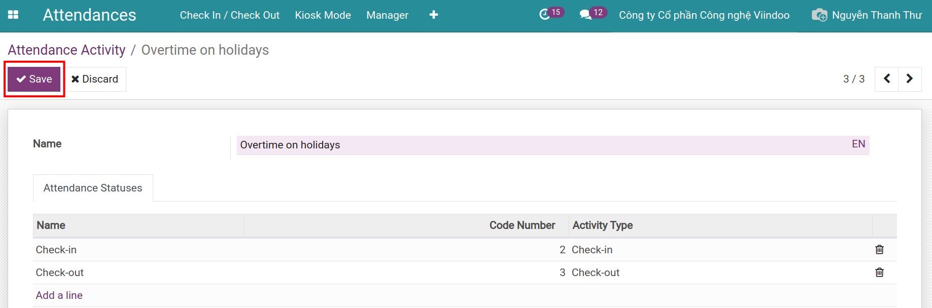 Save attendance activity after setting up
