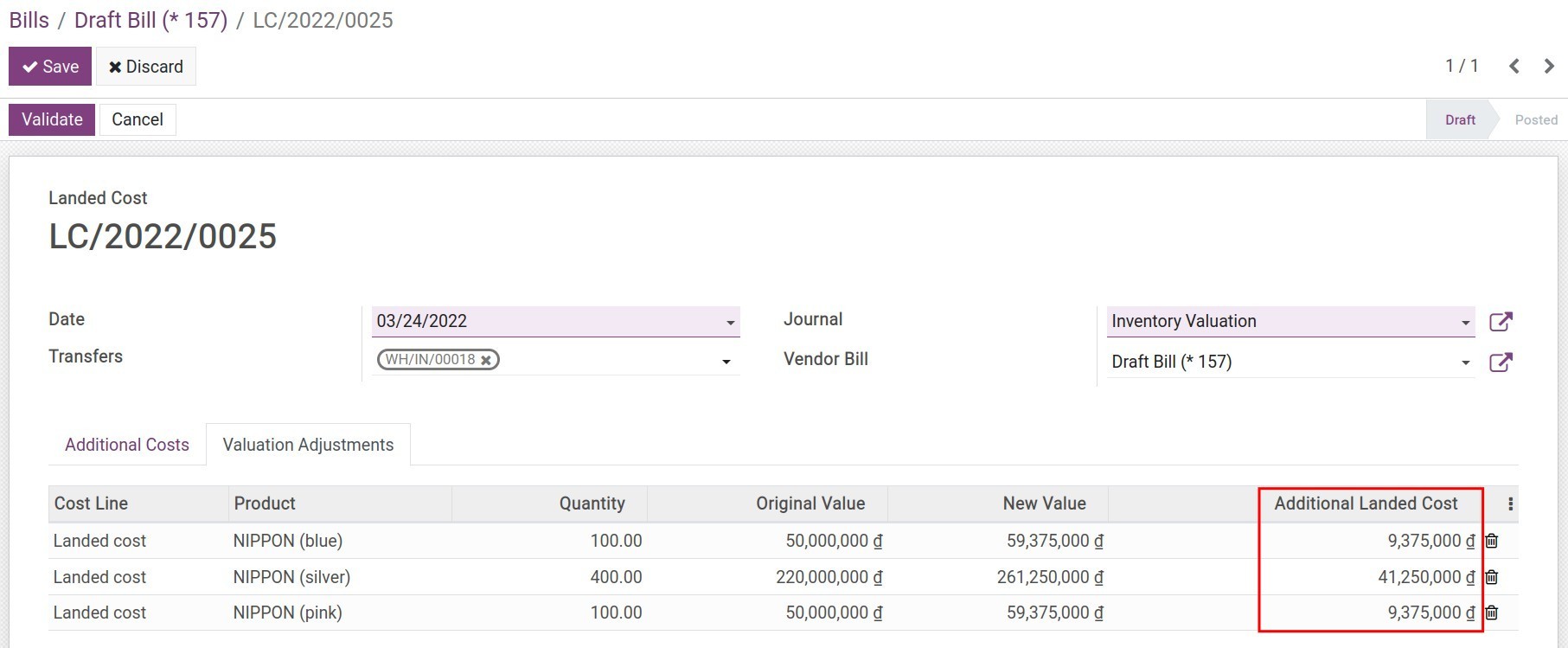 By current costs allocation method - Viindoo Accounting