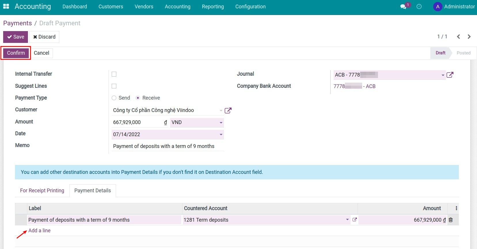 The time deposit settlement