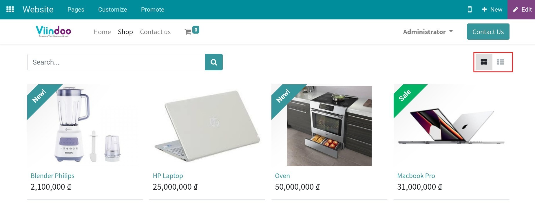 Grid or list buttons