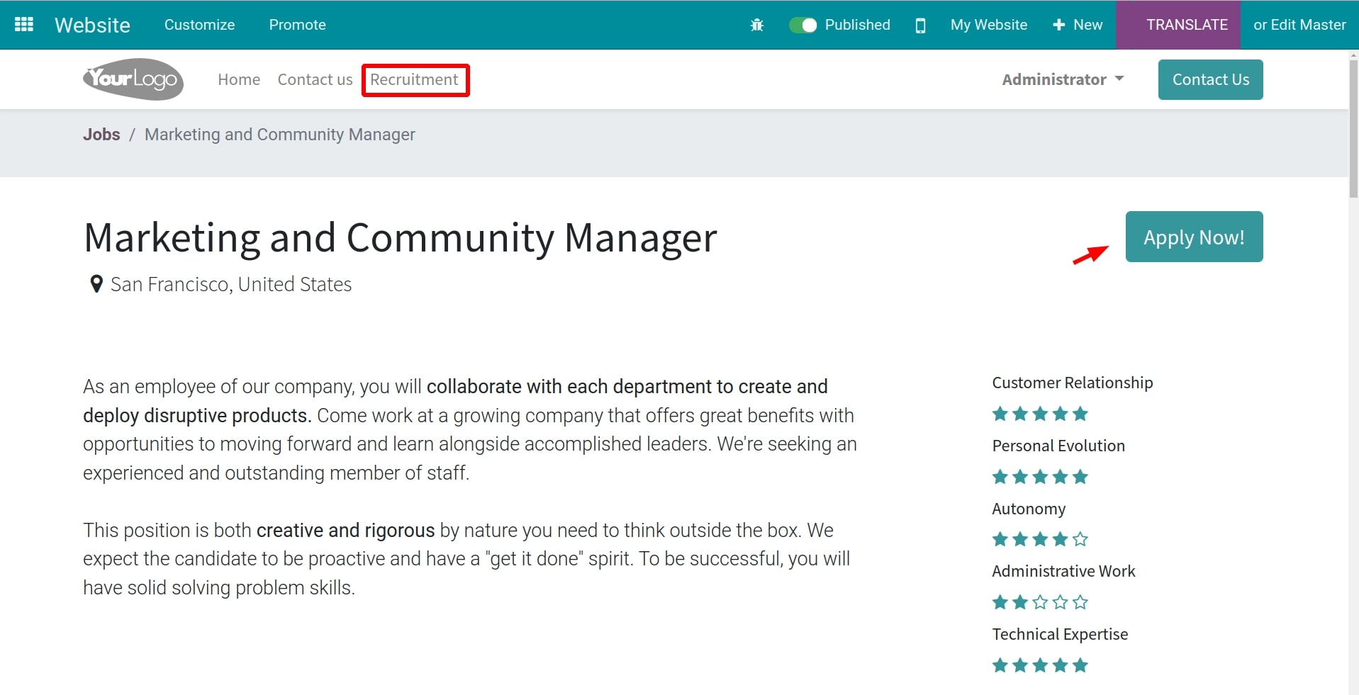 Click the Apply Now button on the website