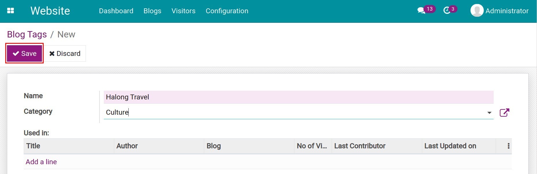create tags in Viindoo