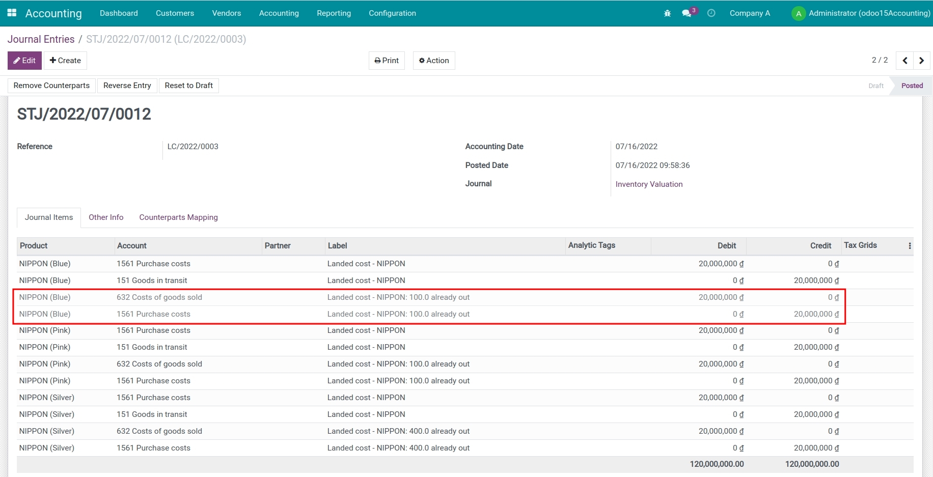 Landed cost entry - Viindoo Accounting