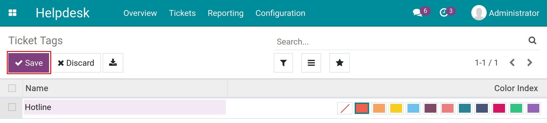 Details of a tag for a ticket Helpdesk Viindoo