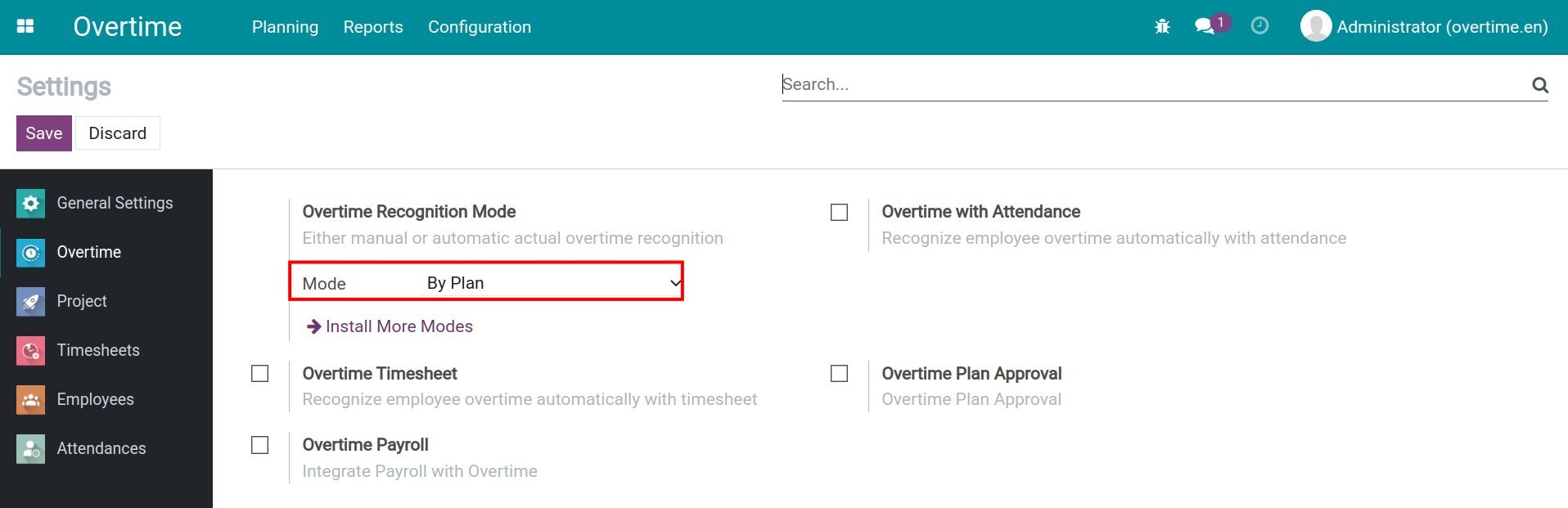 Overtime recognition mode