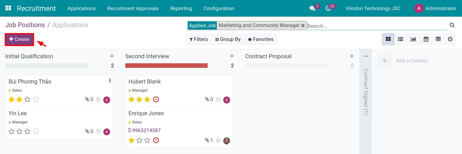 Create applicant for specific job position