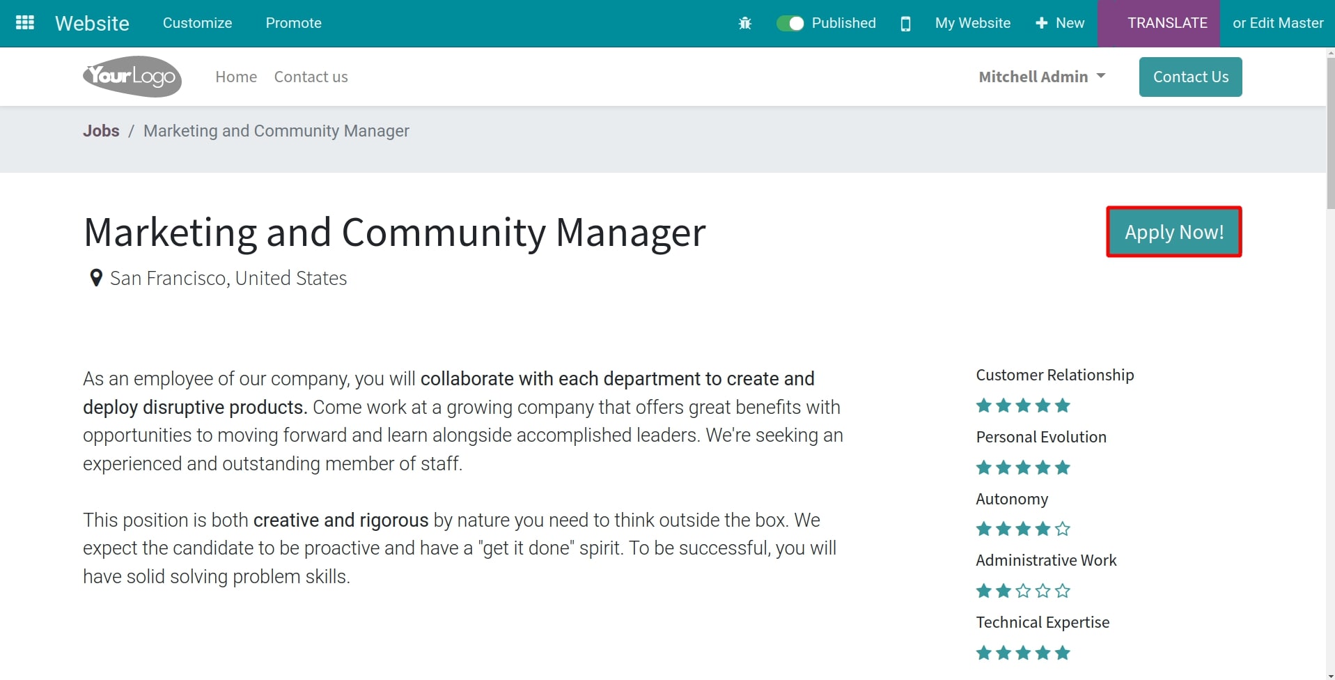 The view of recruited job position