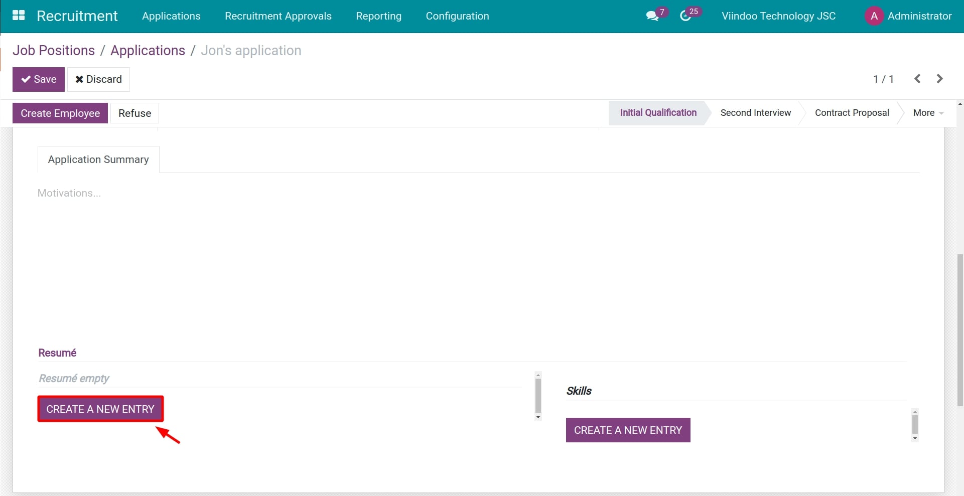 Create a new entry for Resumé